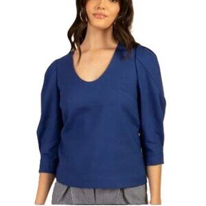 Trina Turk Blue Puff Sleeve Top